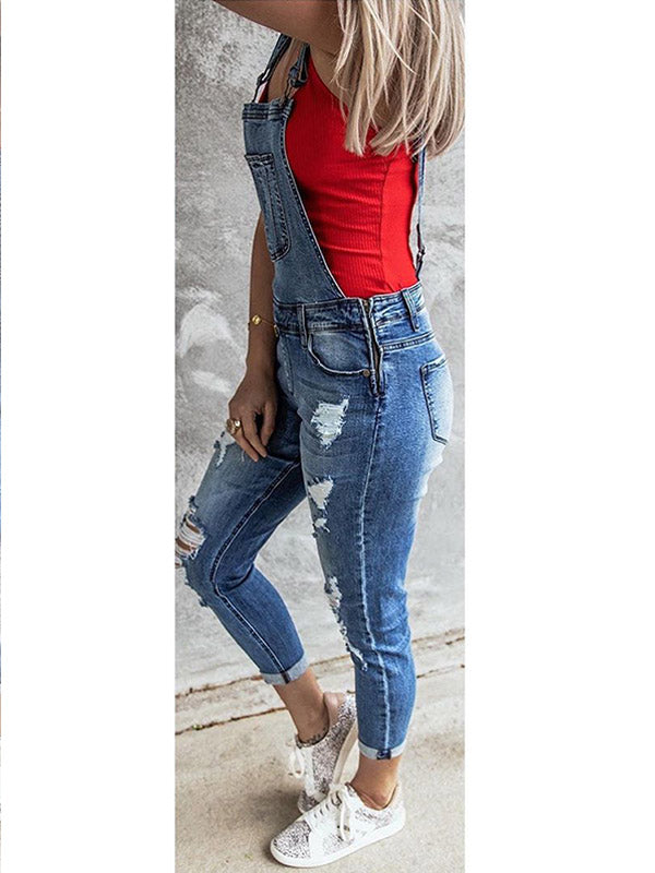 Women's Skinny Vintage-Inspired Distressed Denim Overalls