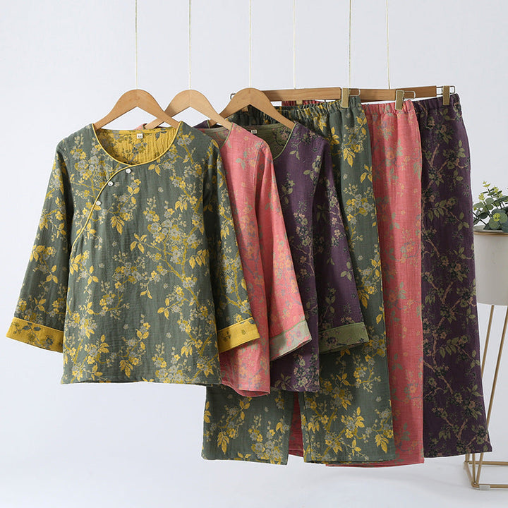 Atlas™ Jacquard Vintage Pure Cotton Loungewear Set | Floral Elegance