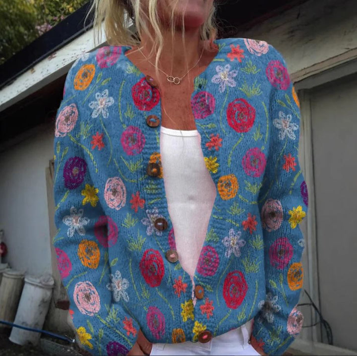 Atlas™ Amilda - Blue Cardigan with Floral Print