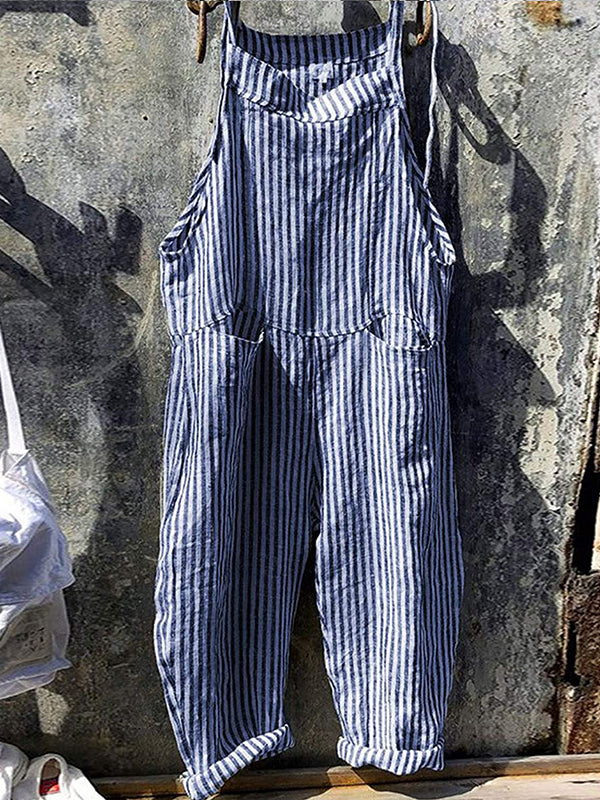 Women's Striped Wide Leg Overalls