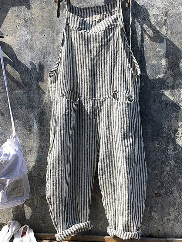 Women's Striped Wide Leg Overalls