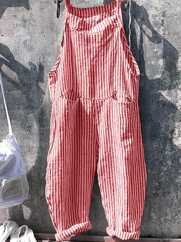 Women's Striped Wide Leg Overalls